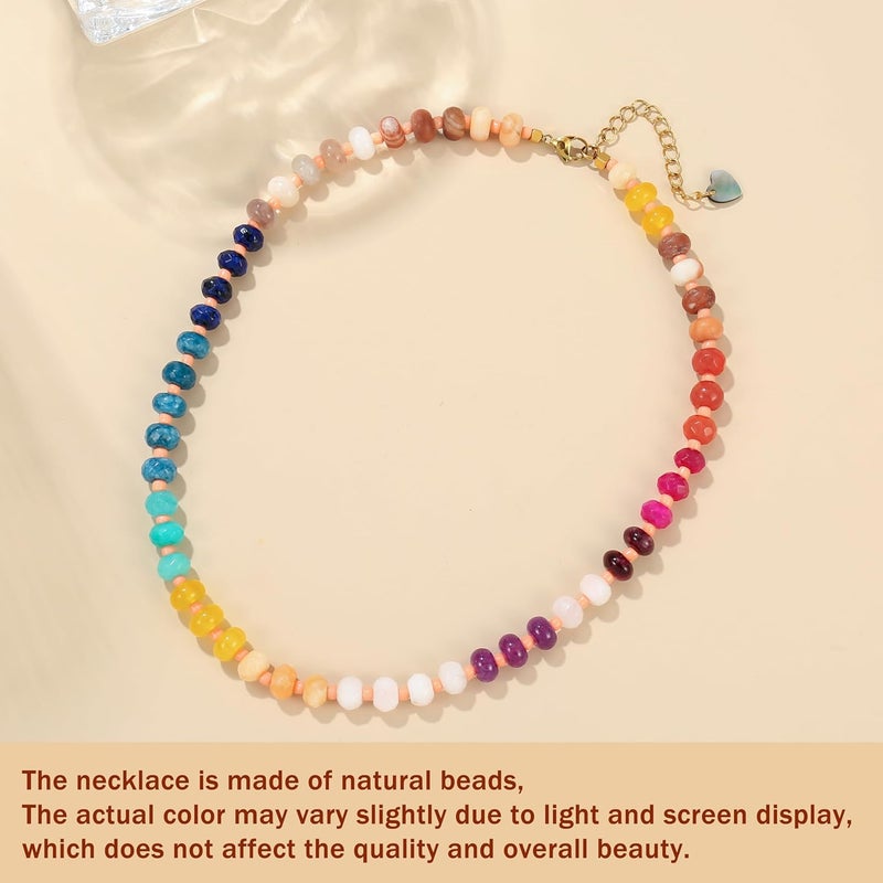 Badu Gemstone Beaded Necklace for Women Colorful Natural Stone Freshwater Pearl Surfer Beach Rainbow Necklace Jewelry Gift - Image 4